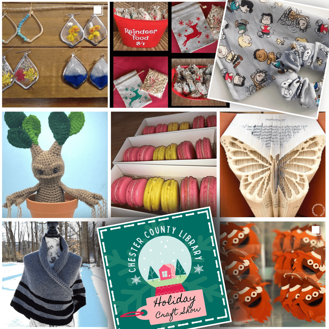 Various handmade crafts for sale at the 12th Annual Holiday Craft Show at Chester County Library.