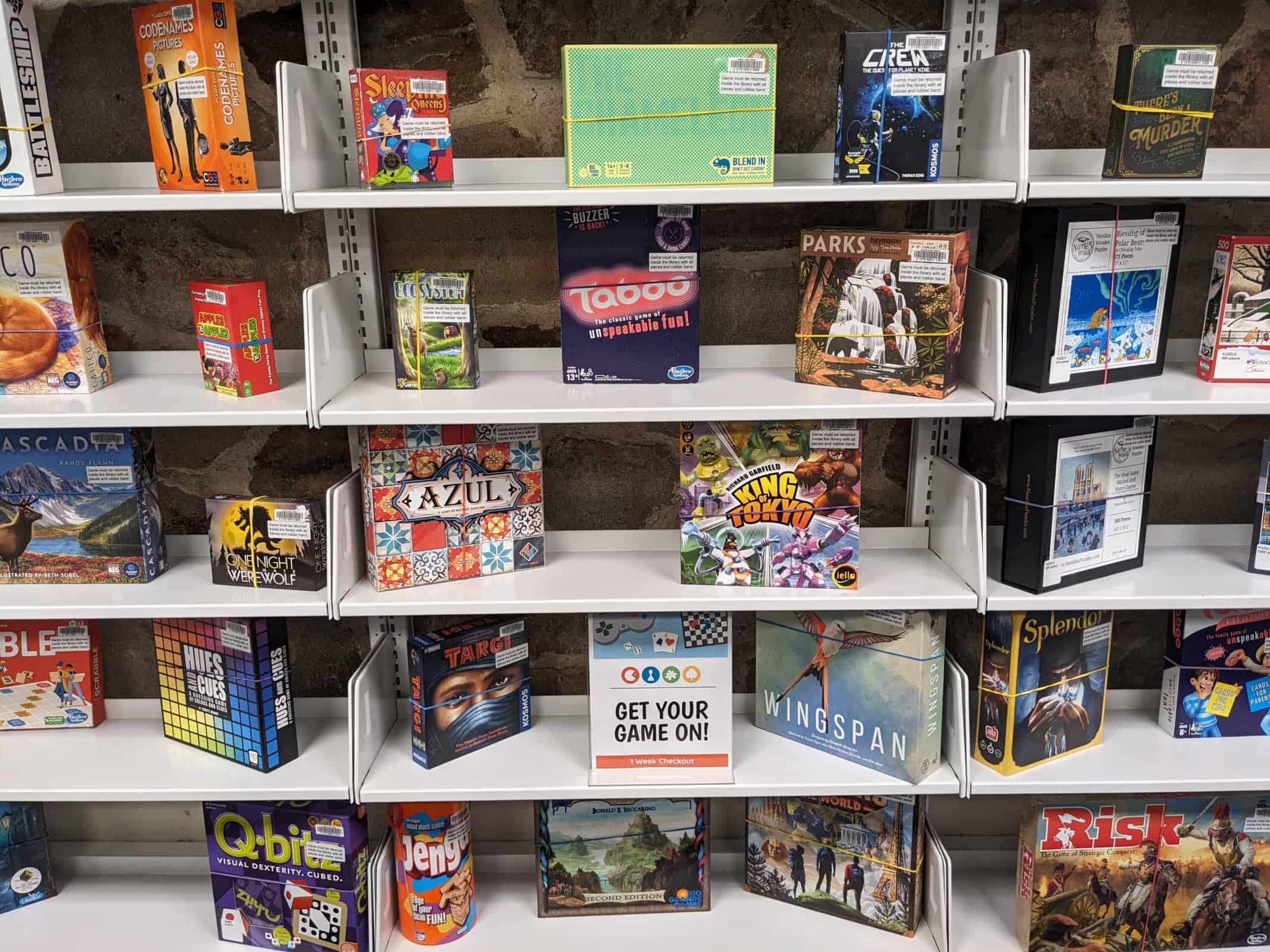 image of board games on shelves