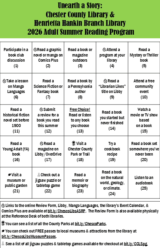 2025 Adult Summer Reading Bingo Card